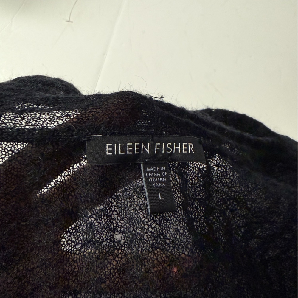 Eileen Fisher Mohair Black Lightweight Open-Front Cardigan Sweater Size Large - Picture 8 of 11